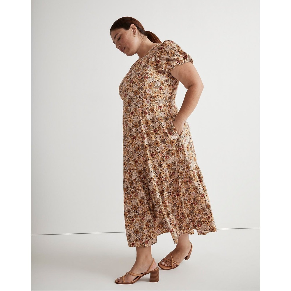 Madewell Puff-Sleeve Open-Back Midi Dress in Flora Field Size 20W